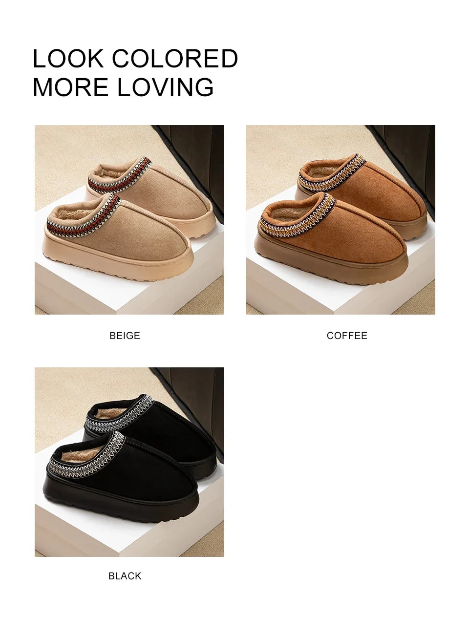 Hot Winter Women Slippers Plush Interior Anti Slip Thick Sole Fashion Embroidered Warm House Shoes for Ladies